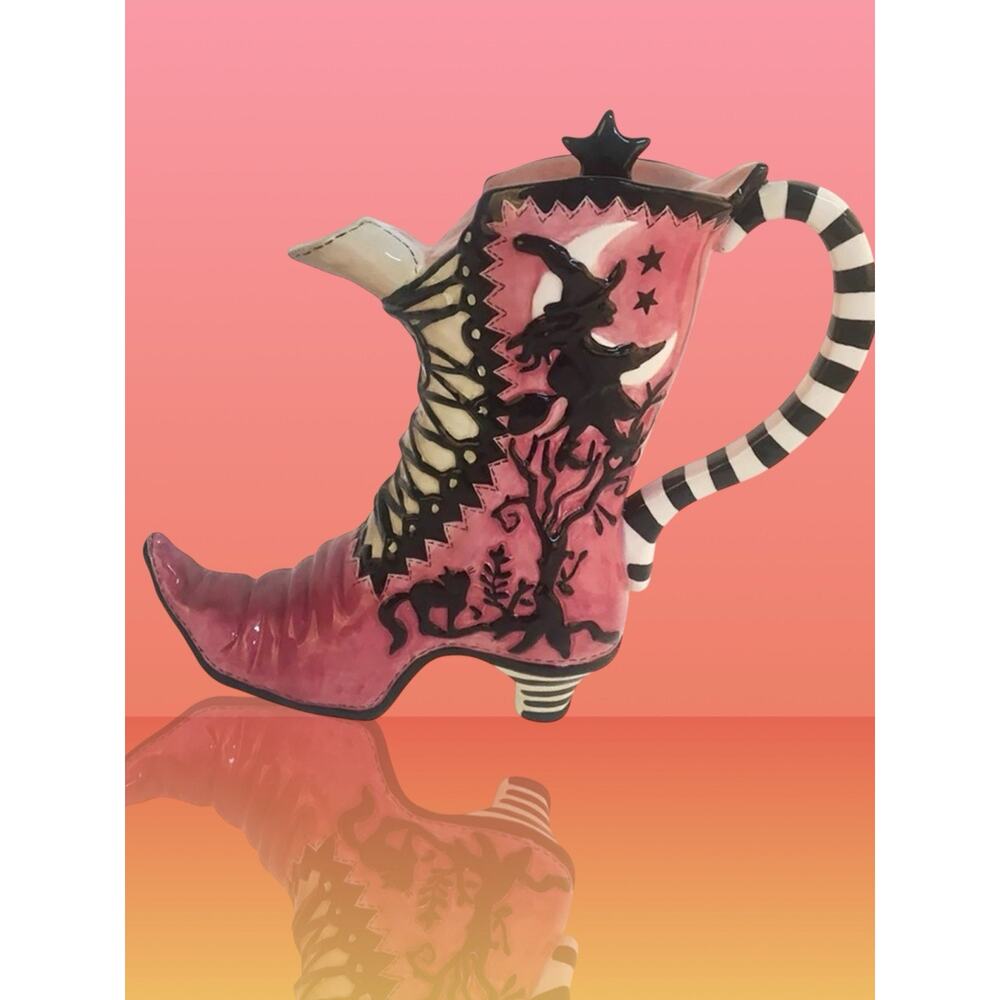 Blue Sky Clayworks Pink High Heels Halloween DecorWitch Boot Teapot Collectible